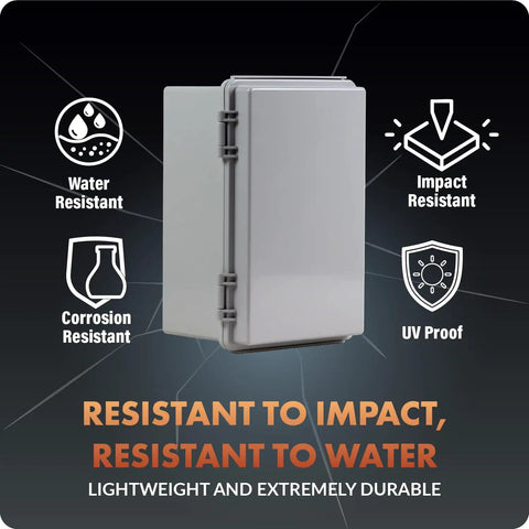 Weatherproof Tough Outdoor Electrical Junction Box Polycarbonate With Hinged Cover NEMA 4X Rated for outdoor use
