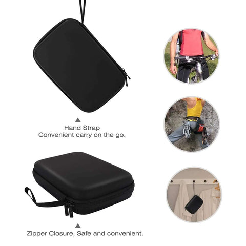 Straight Up 7 Inch GPS Carrying Case Built Tough With Dead Center Shockproof EVA Hard Shell Protective Travel Pouch Universal Fit For Garmin TomTom Magellan Nav Systems And Open Highway Drives Black with hand strap and zipper closure.