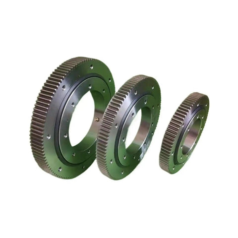 Heavy Duty External Gear Rotary Bearing For Hanging Turntables, three sizes, metal material, designed for massive loads.