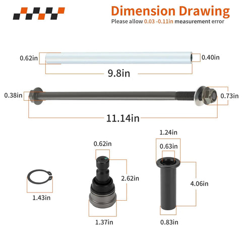 Front Upper A Arm Pivot Bushing Ball Joint Kit For RZR 570 And 800 Series Off Road UTV Upgrade With beefed up joints dimensions drawing