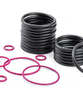 Nitrile 90 O-Ring Kit For Cat Excavator Hydraulic Hose Fittings, 32-Piece Buna N Seals Set in black and pink colors.