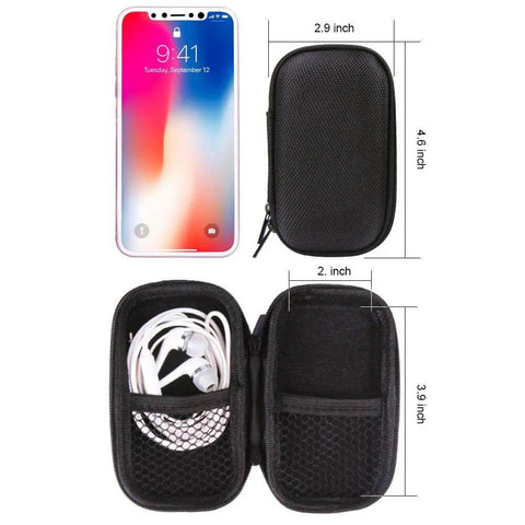 Heavy Duty EVA Hard Shell Travel Case With Secure Dual Zipper for earbuds, 4.6 x 2.6 x 1.5 inches, compact storage.