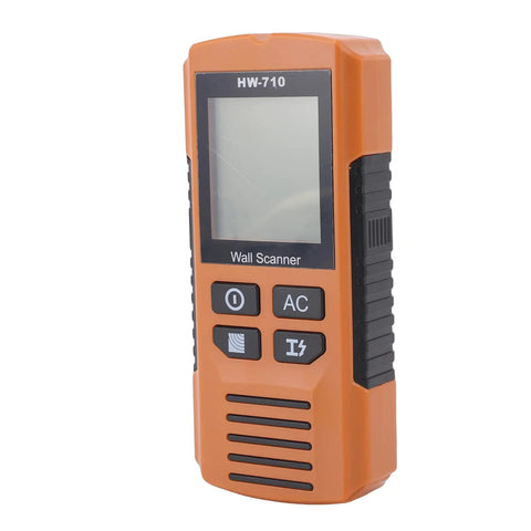 5 in 1 Wall Scanner Stud Finder with Advanced LCD Screen Five Measuring, orange handheld device side view.