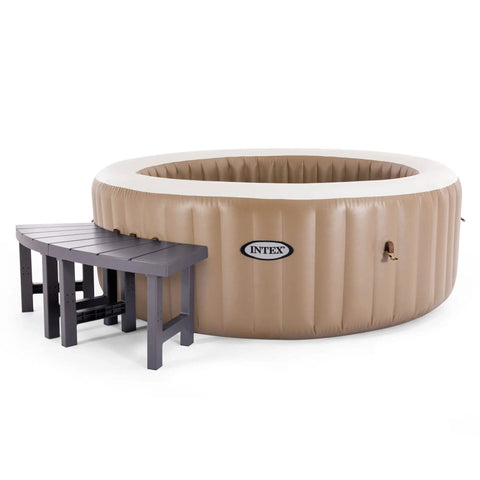 Two Pack PureSpa Accessory Benches For Four Person Spas, Easily Combine To Create A Larger Bench next to inflatable spa