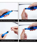 Steps to use Electric Polisher Sander Kit For Polishing Deburring And Edge Trimming Of 3D Models And DIY Projects with blue handle