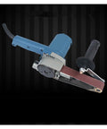 Mini Belt Sander Small Portable Grinding Machine For Knife Sharpener And Polishing High Speed Motor Desktop Tool Efficient Sanding System, blue and gray with sanding belt.