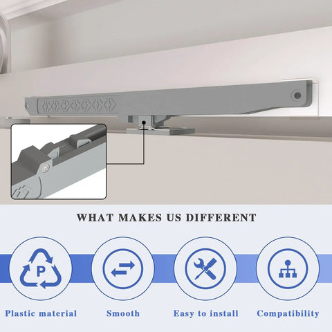 Heavy Lifters Barn Door Glide Kit With Soft Close Action For Doors Up To 160 Pounds Smooth Operator showing plastic glide mechanism.
