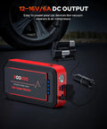 Hardcore 4500 Amps 12V Portable Jump Starter For Cars Boats And Lawnmowers, red jump starter with DC output connection.