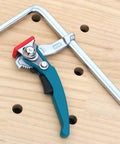 Quick Release Ratchet Track Saw Clamp For Guide Rail Systems And MFT Tables Dead On Precision Workholder, chrome vanadium steel clamp detail.