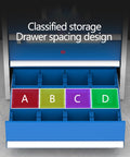 Heavy Duty Steel Tool Cabinet Shop Grade Rolling Cart Pro Built With Thirteen Wide Drawers showing classified drawer spacing design.