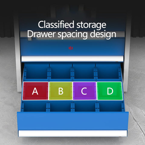 Heavy Duty Steel Tool Cabinet Shop Grade Rolling Cart Pro Built With Thirteen Wide Drawers showing classified drawer spacing design.