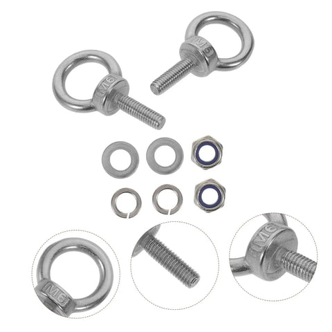 Beefy M6x20 Closed Ring Eye Bolt For Concrete Anchoring And Decorative Projects, Weatherproof And Wear Resistant Stainless Steel Anchor Bolt With Nylon Nut Buffer To Protect Surfaces, Ideal For Precision Instruments, with washers and nuts