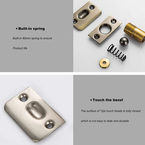 Components of Heavy Duty Brass Ball Catch Door Latch Set For Cabinets And Closets Adjustable Spring Loaded 12mm Thread Plate