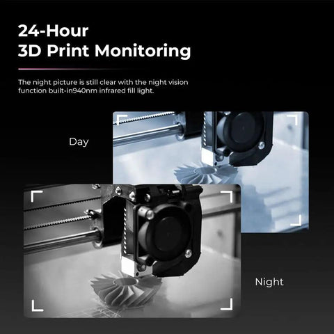 Nebula Camera For 3D Printing With Real Time Monitoring And Time Lapse Spaghetti Detection showing day and night monitoring.