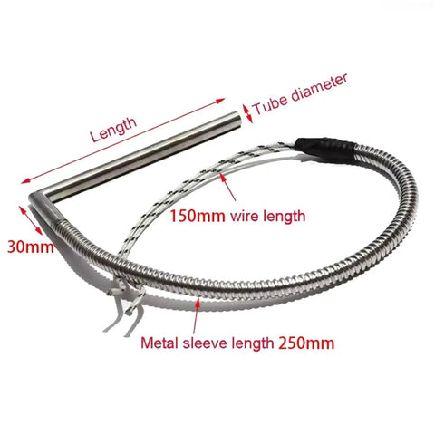 Top Shelf Two Pack L Shape Cartridge Heater Right Angle Industrial Heating Element Rock Solid Build Steady 500 Watt Electric Rod For Precision Mold Work 220 Volt Smooth Operator with 250mm metal sleeve.