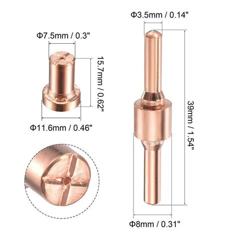 Upgraded Plasma Cutter Tip And Electrode Kit For Cut-40 Lgk-40 Pt-31 Red Copper nozzles with precise measurements.