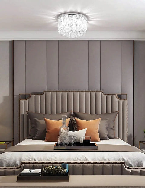 Shimmering Crystal Chandelier Lighting For Bedroom Living Room Hallway Bar And Dining, 8 Lights, Dope Modern Chrome Flush Mount on bedroom ceiling