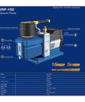 Heavy Duty Two Stage Vacuum Pump With Automatic Refill Kit, 15 Cfm 3/4 Hp features adjustable gas ballast and oil mist filter.
