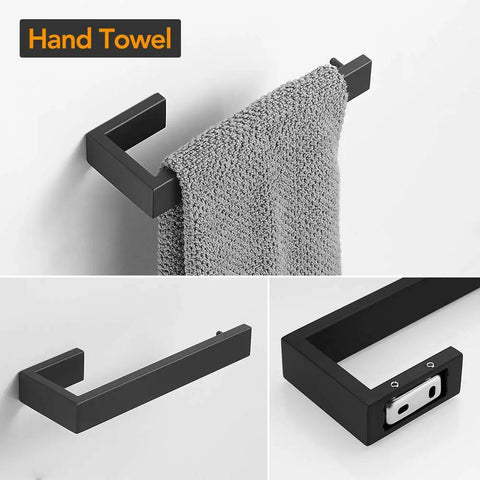 Matte Black Stainless Steel Finish 4 Piece Bathroom Accessory Set Includes 24 Inch Towel Bar, Hand Towel Holder Towel Rack