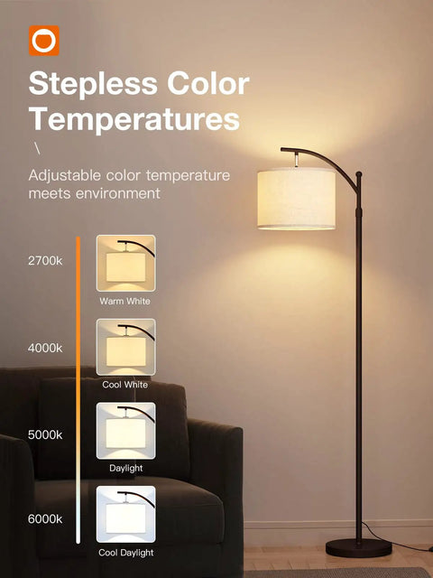 RGB Floor Lamp For Living Room With App Control, Adjustable Height From 60 To 73 Inches, Beige Linen Shade, Lighting Modes