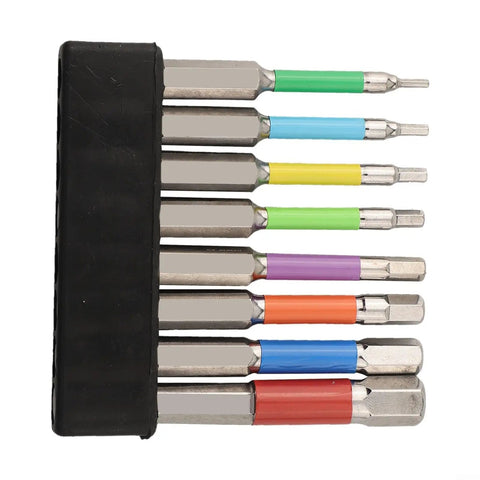 Solid Hex Screwdriver Bits Set With 4 Inch Shank And Color Coded Ferrules For Heavy Duty Drilling Tasks Featuring Magnetic Tips And Durable Alloy Steel Construction In H5 To H8 Sizes, 8pc set