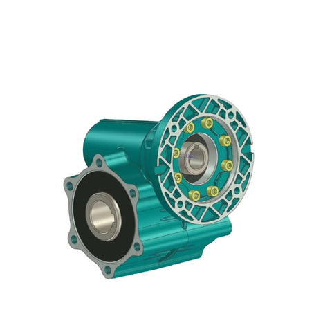 Front view of Waterproof Worm Gearbox Reducer CYXRV70 With 19 Input And 30mm Output Shaft, blue casing, for heavy-duty cleaning systems.