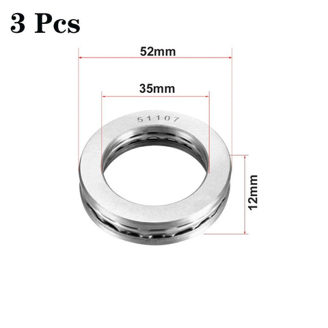 51107 thrust ball bearings, 3 pcs, bearing steel, 35x52x12 mm, single-row