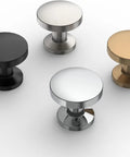 Rock Sick Matte Black Cabinet Knobs, 30-Pack Solid Round Designs For Kitchen And Closet Glow Up Four modern cabinet knobs in black, silver, and gold finishes.