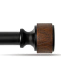 Rustic Wood Curtain Rod With Heavy Duty Adjustable Length 1 Inch Diameter Drapery Rod Featuring Faux Wood Grain Finials Built To Last In Matte Black Walnut Modern Luxe Farmhouse Style Vibe For 36 To 88 Inch Windows, close-up finial