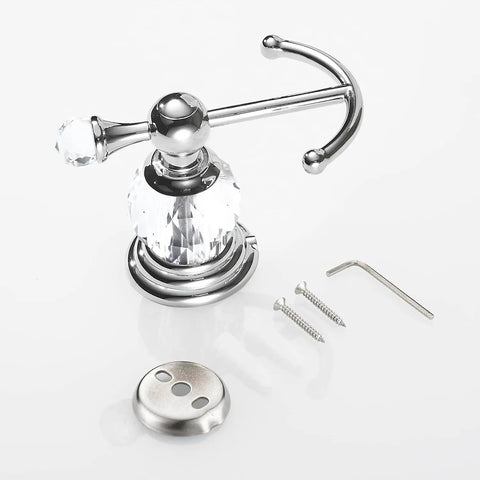 Heavy Duty Polished Chrome Crystal Wall Hook Top Shelf Bathroom Robe Hanger with mounting screws and base.
