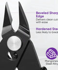 Close-up of 5 Inch Micro Flush Cutters Set 2 Pack Pro Grade Precision Zip Tie And Wire Cutting Pliers with sharp beveled jaws.