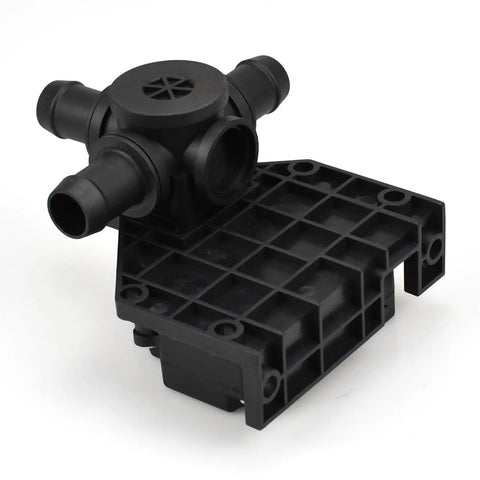 Plug And Play Three Way Electric Coolant Valve Direct Swap For Tesla Model S 2012 Through 2021 with black plastic body and hose connectors.