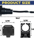 Heavy Duty 4 To 7 Pin Trailer Wire Harness Adapter With Reinforced Mounting Bracket size diagram showing dimensions for easy installation.