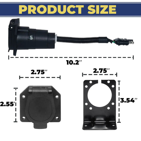 Heavy Duty 4 To 7 Pin Trailer Wire Harness Adapter With Reinforced Mounting Bracket size diagram showing dimensions for easy installation.