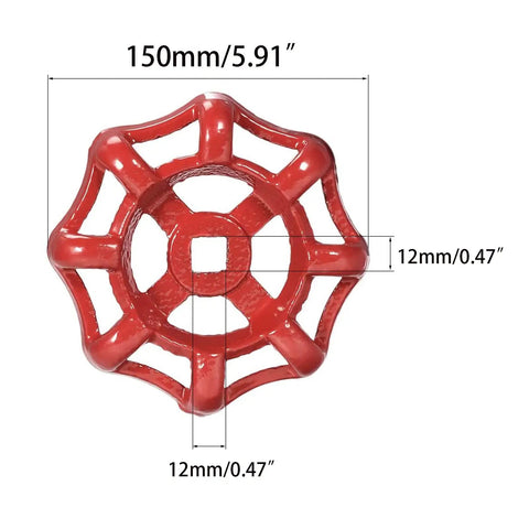 Top view of Heavy Beefy 150mm OD Outside Faucet Round Wheel Handle Replacement Gate Valve, Red Cast Steel, with measurements