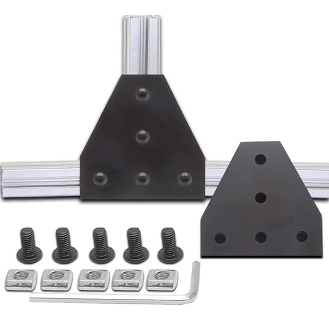 4 Pack 2020 T Shape Joint Plates For Aluminum Extrusion T Slot Corner Brackets With Five-Hole Design 6mm Slot 90 Degree Connector Black