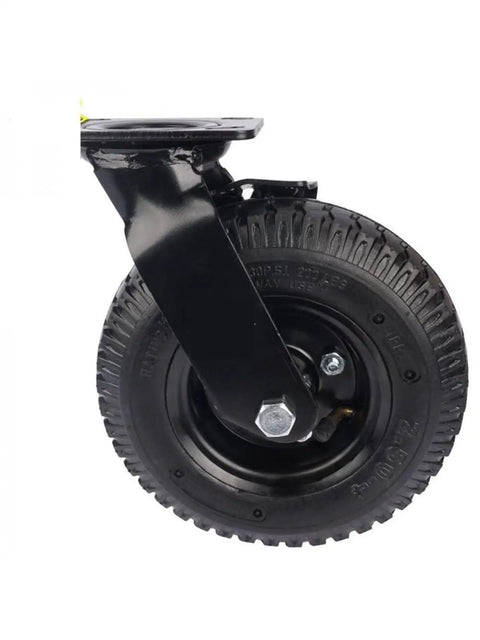 Killer Sturdiness 8 Inch Pneumatic Rubber Wheel Caster With Side Brake shown from the side, ideal for luggage carts and dollies.