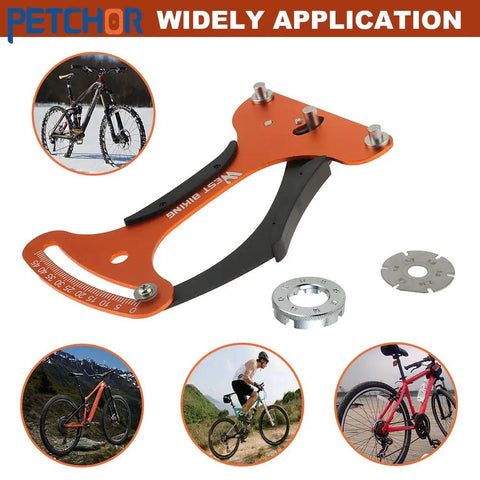 Spoke Tension Meter Tool Pro Grade Aluminum Alloy Bicycle Wheel Tension Gauge Indicator For Accurate Spoke Tension Readings, shown with bikes