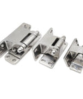 Beefy Stainless Steel Corner Hinge For Cold Storage Doors Heavy Duty 180 Degree Pivot HT074 Model 1 Piece Leaf Hinge Built For Industrial Fridges And Freezers, three views