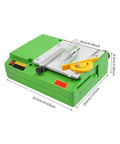 Compact 480W Mini Table Saw Featuring A Knockout Motor And Hella Smooth Wood Panel Slicing Lightweight Portable Electric Cutting Tool in green.