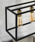 5 Light Modern Farmhouse Kitchen Island Chandelier With Black Brass Industrial Vibe, open geometric frame, close-up view