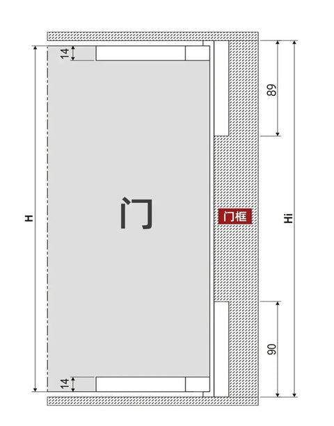 Diagram showing installation dimensions for Beefy Heavy Duty Adjustable Hidden Door Hinge, 80kg Stainless Steel Concealed Pivoting