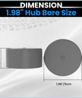 Diagram showing dimensions of 1.98 Inch Grey Rubber Trailer Wheel Hub Dust Caps for Bearing Protection, front and side views.