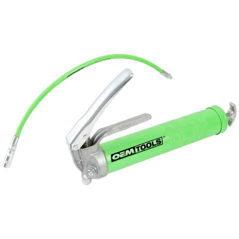 Beefy Pistol Grip Grease Gun Kit With 18 Inch Hose And Coupler Flexible Hose For Auto And Shop Use 6000 PSI High Pressure Durable Cast Aluminum Pump Head Grease Gun For Cartridge Or Bulk Fill