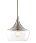 13 Inch Modern Pendant Light With Clear Schoolhouse Glass Shade In Brushed Nickel Finish, Mid Century Wine Glass Hanging Fixture