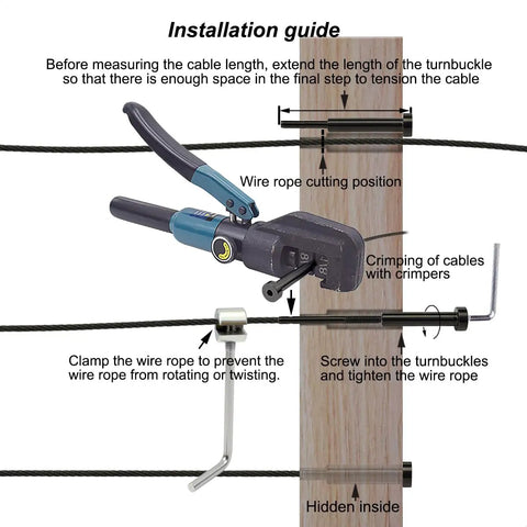 Installation guide for Stainless Steel Cable Railing Hardware Kit For One Eighth Inch Cable System Hidden Mount With Black Turnbuckle Tensioners