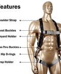 Beefy Fall Protection Harness Kit With Three D Rings For Lanyard Multi Purpose Full Body Harness on mannequin
