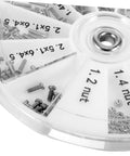 Portable Eyeglass Repair Kit With Mini Screwdriver And Compact Storage Box For Quick Fixes Of Glasses Sunglasses And Watches On The Go Easy To Use Highly Organized Grab And Go Travel Repair Kit showing organized screws and nuts in a circular container.