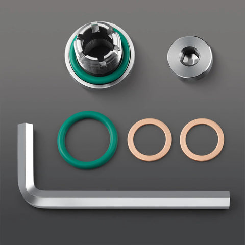 DEEFILL M14.1-1.5x15mm oversize piggyback oil drain plug repair kit with green seal and copper washers, stainless steel