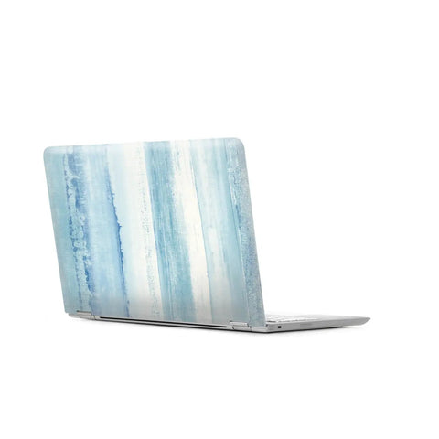 Laptop with tan watercolor stripe peel-and-stick skin, highlighting Tan Watercolor Stripe Peel And Stick Wallpaper Roll 20.5 Inch Wide